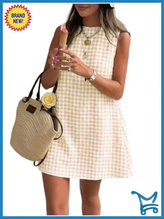 Dresses & Skirts - Womens Gingham Sleeveless Mini Sundress with Pockets
